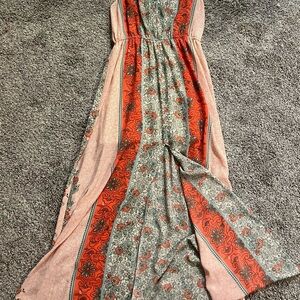 Blue Rain Red and Gray Floral Maxi Dress